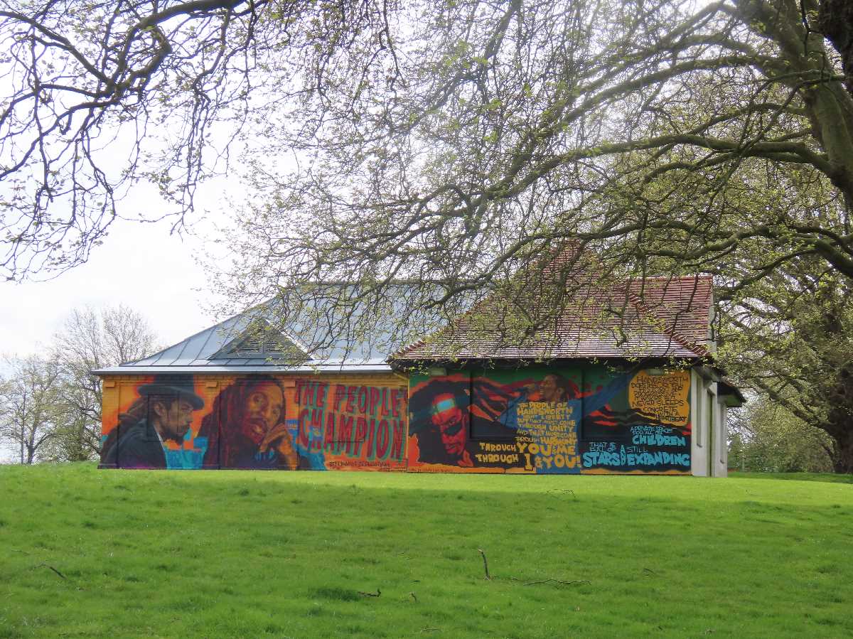 Benjamin Zephaniah mural at the Sons of Rest building in Handsworth Park